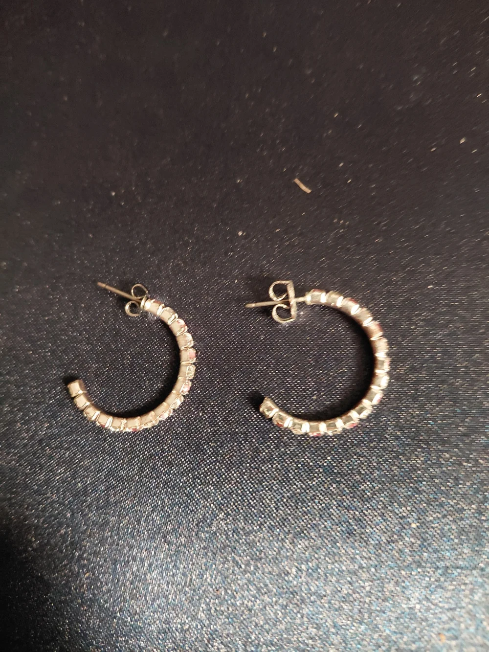 Silver-Tone Pink Crystal Hoop Earrings